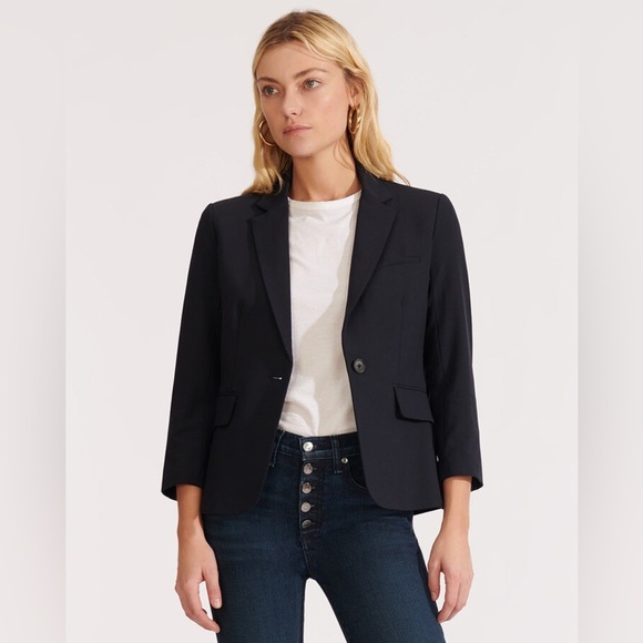 VERONICA BEARD Scuba Schoolboy Blazer Jacket in Navy 2 - Picture 1 of 14